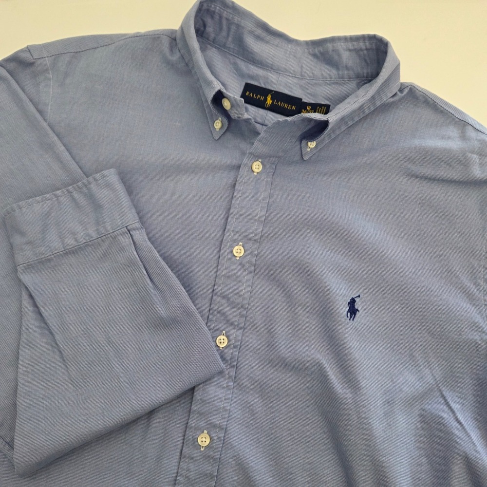 Ralph Lauren Button Down Shirt Blue Long Sleeve Oxford Mens 18 36/37